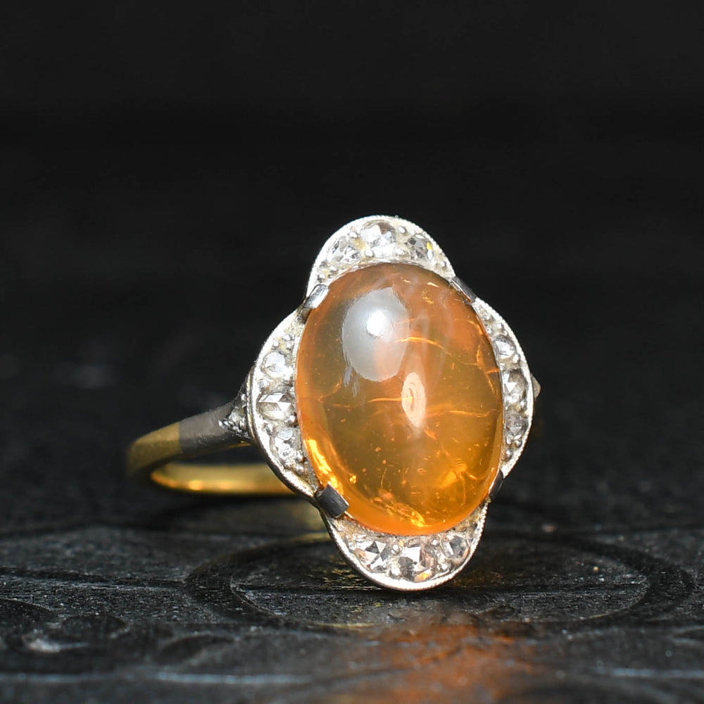 Edwardian Fire Opal & Rose Cut Diamond Ring