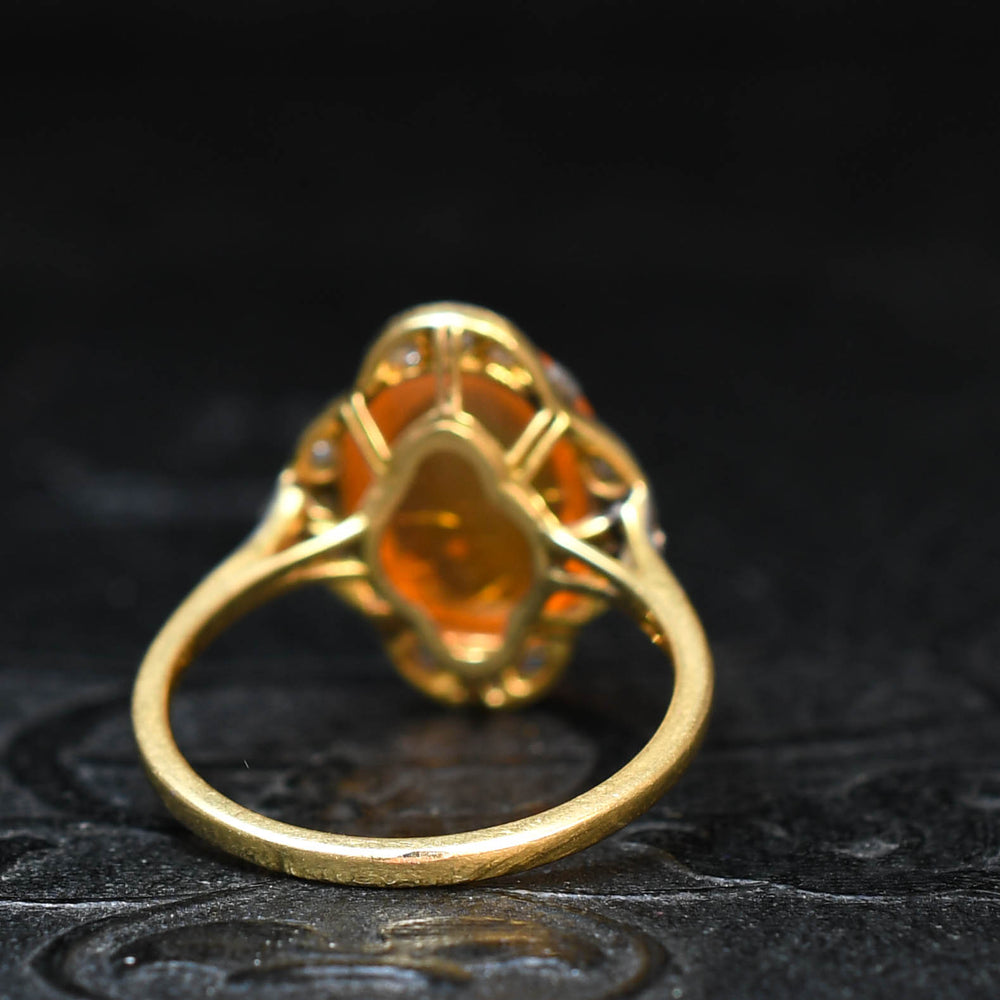 Edwardian Fire Opal & Rose Cut Diamond Ring