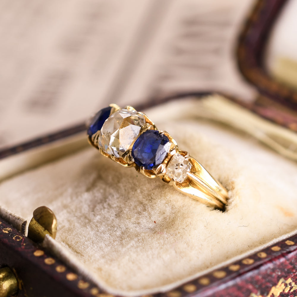 Victorian Sapphire & Diamond 5-Stone Half Hoop Ring