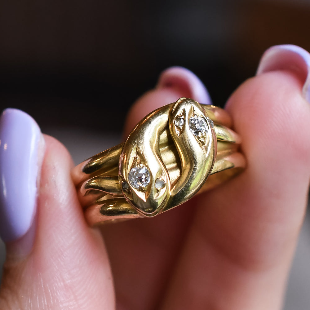 Victorian Diamond Double Snake Ring