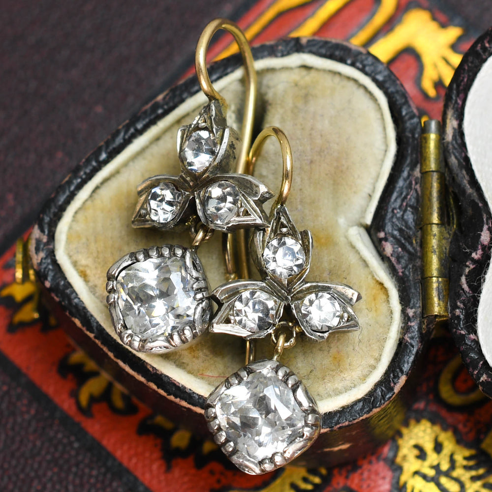 Georgian White Paste Trefoil Drop Earrings