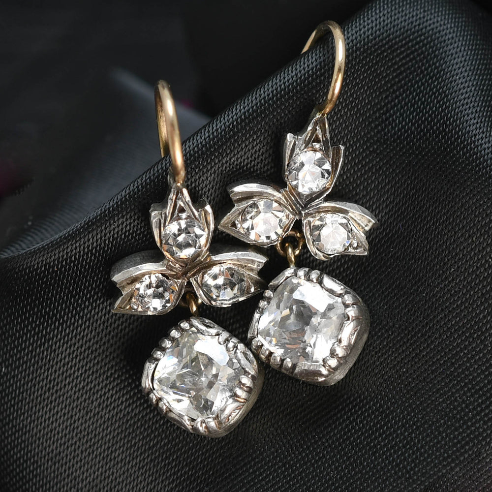 Georgian White Paste Trefoil Drop Earrings