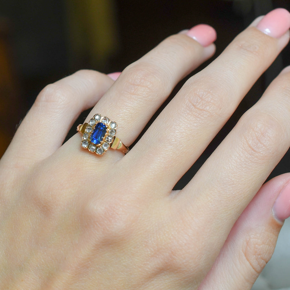 Victorian Sapphire & Rose Cut Diamond Cluster Ring