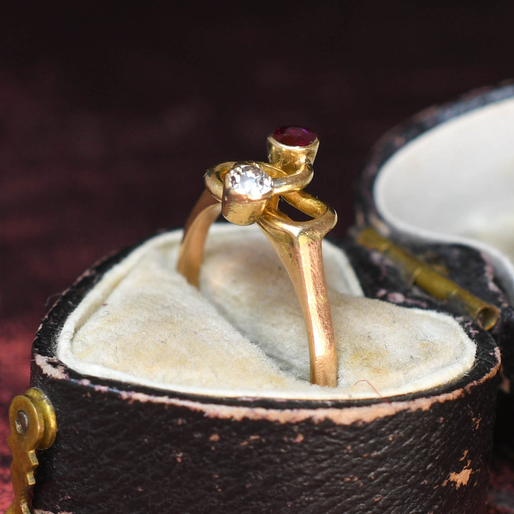 Art Nouveau Ruby & Diamond Lover's Knot Twist Ring