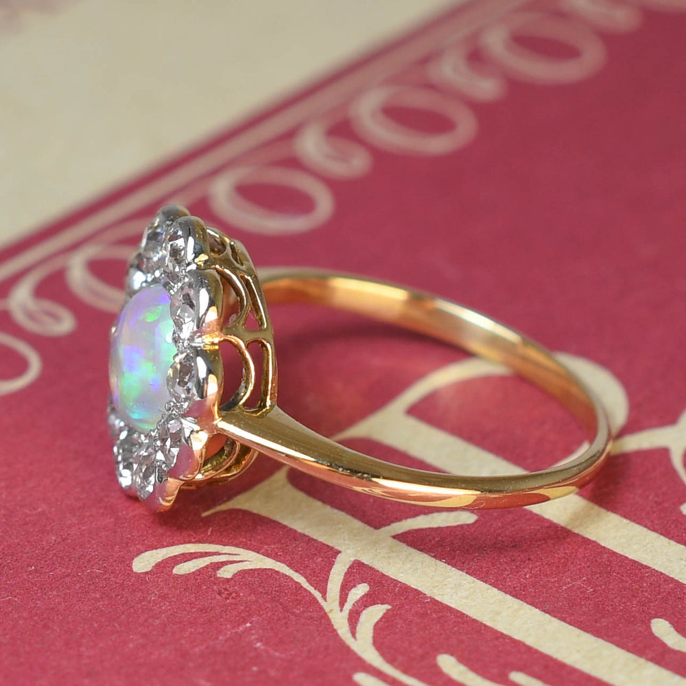 Edwardian Opal & Diamond Flower Cluster Ring