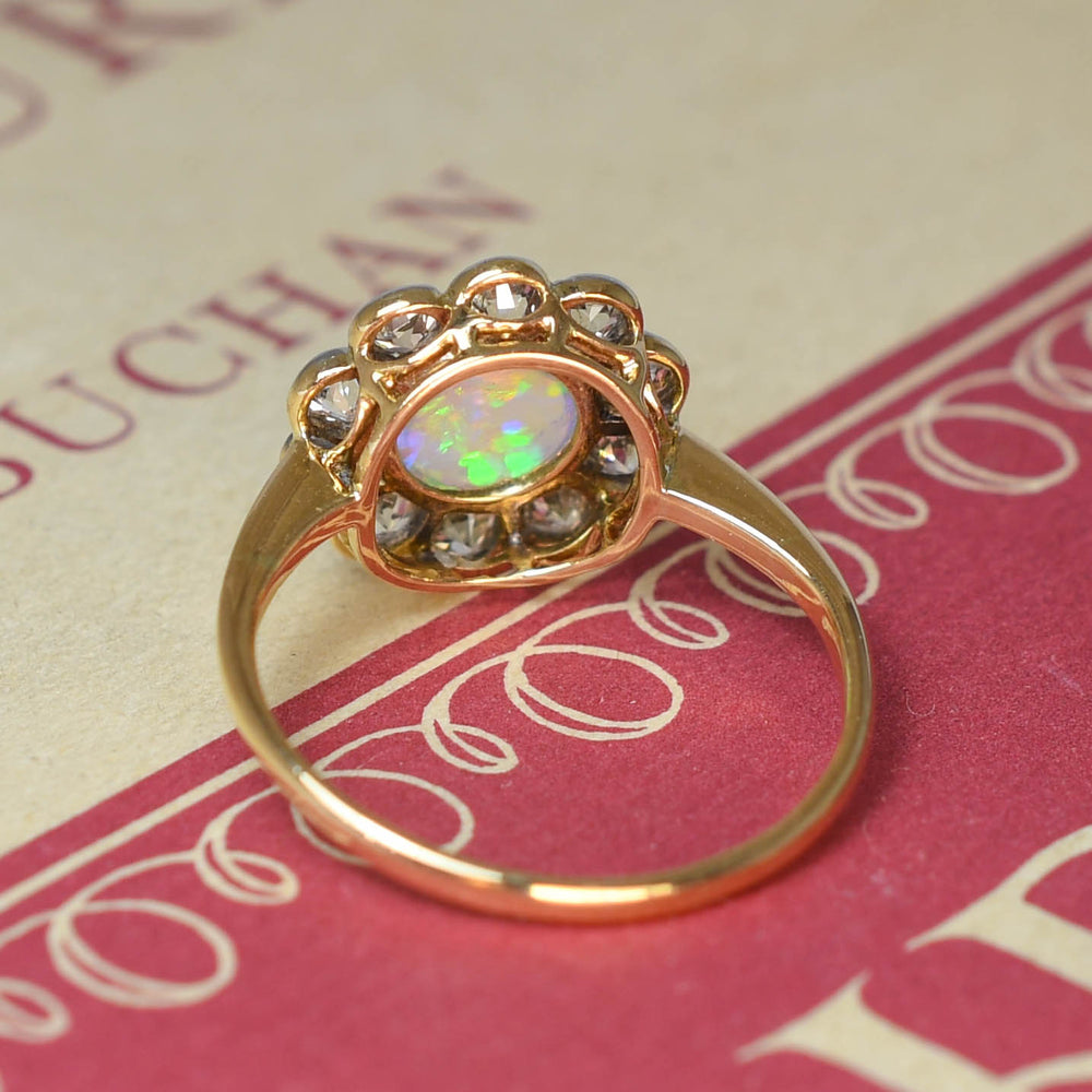 Edwardian Opal & Diamond Flower Cluster Ring