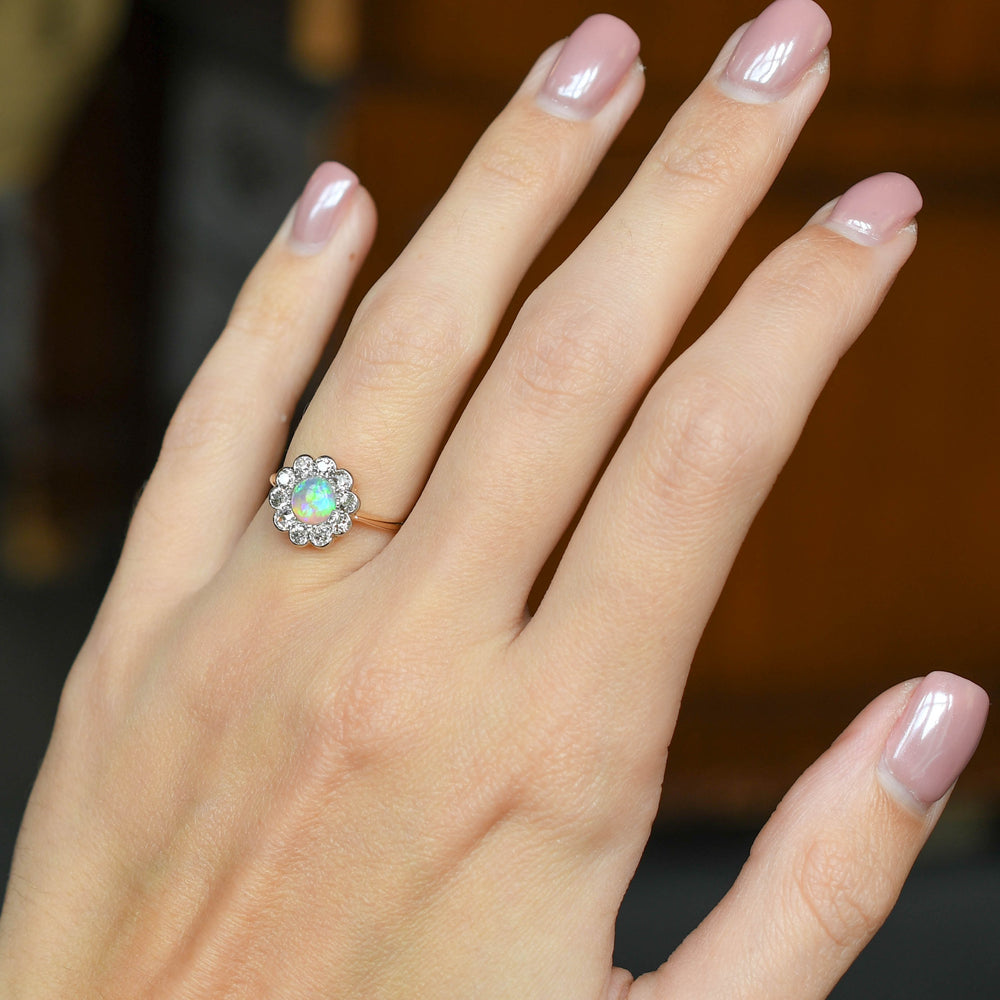 Edwardian Opal & Diamond Flower Cluster Ring