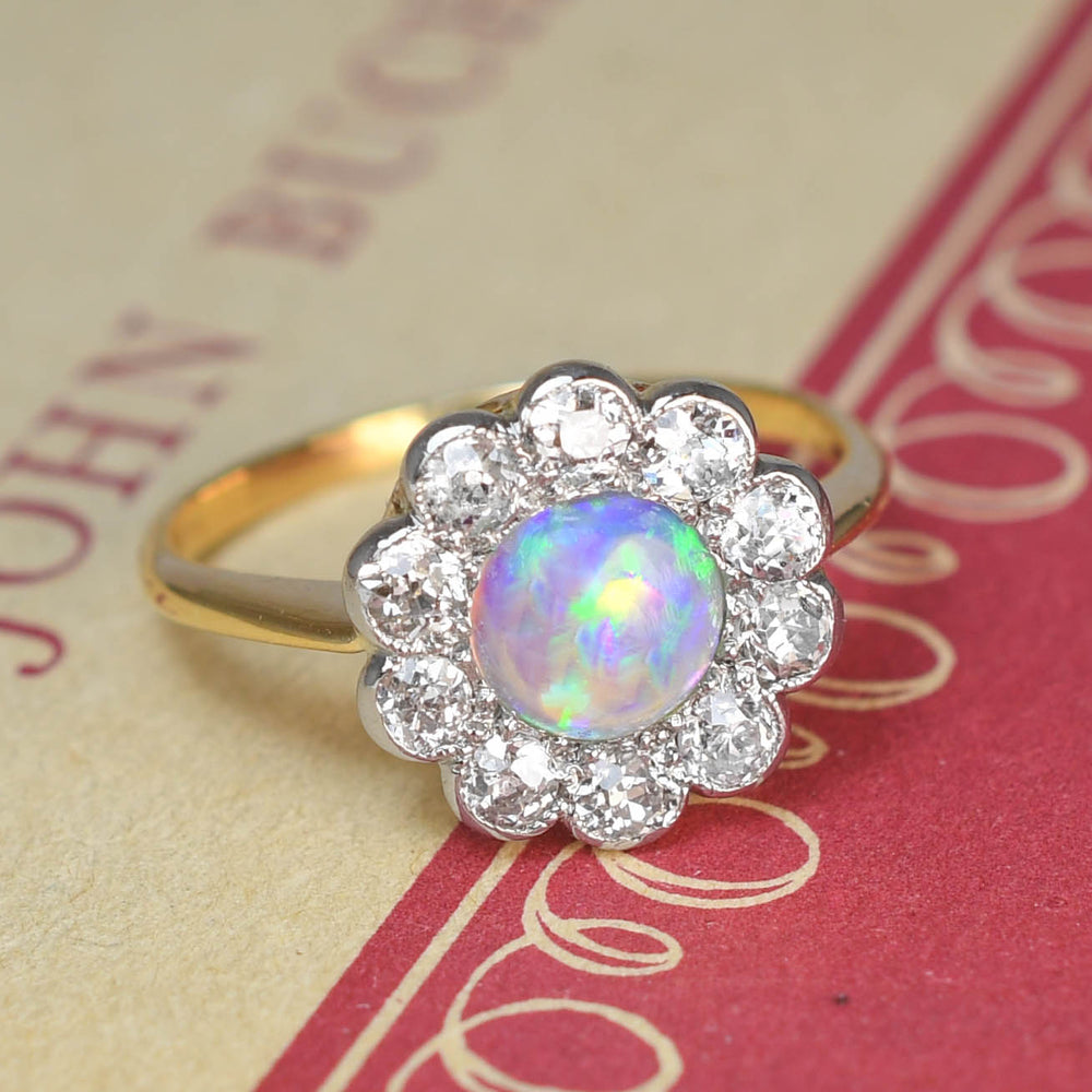 Edwardian Opal & Diamond Flower Cluster Ring