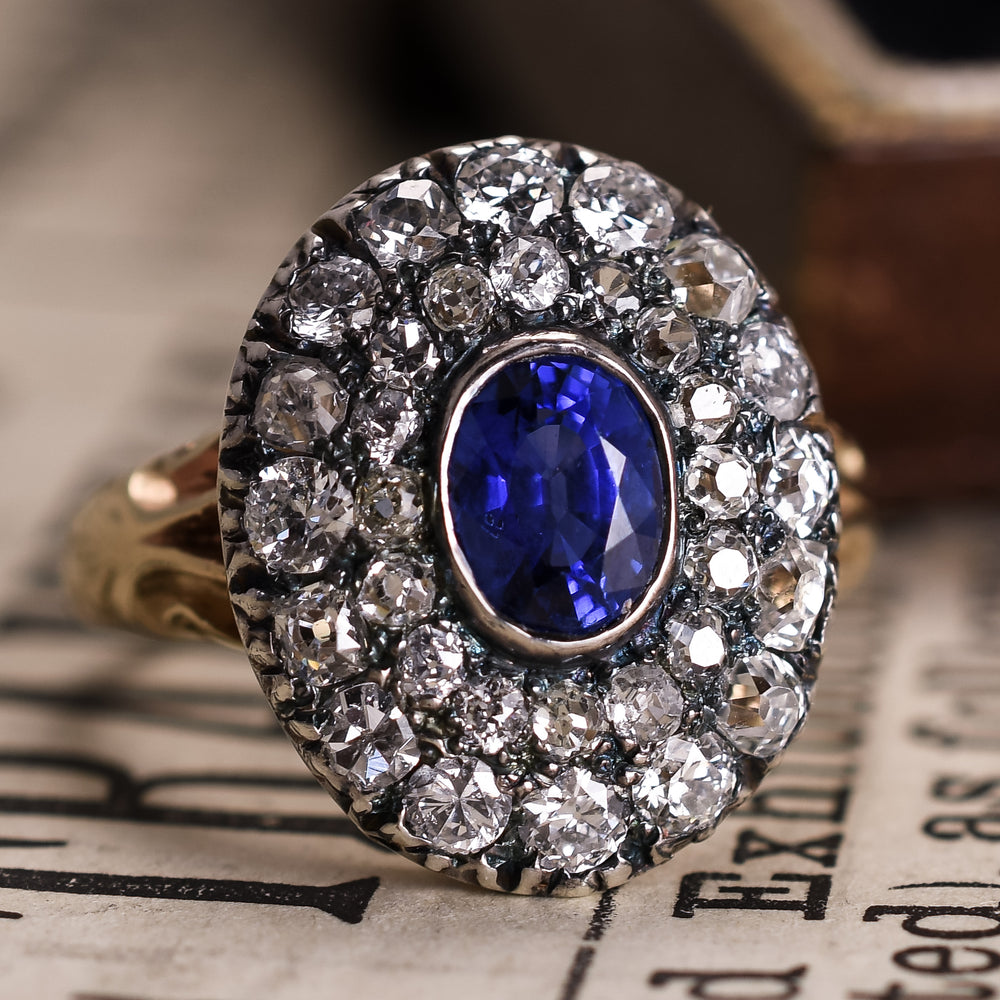 Victorian Sapphire & Diamond Double Halo Ring