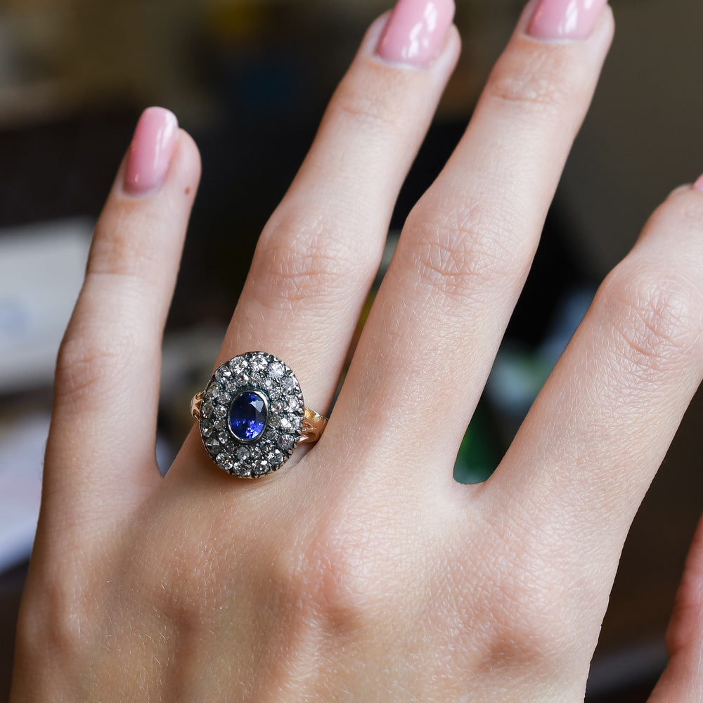 Victorian Sapphire & Diamond Double Halo Ring
