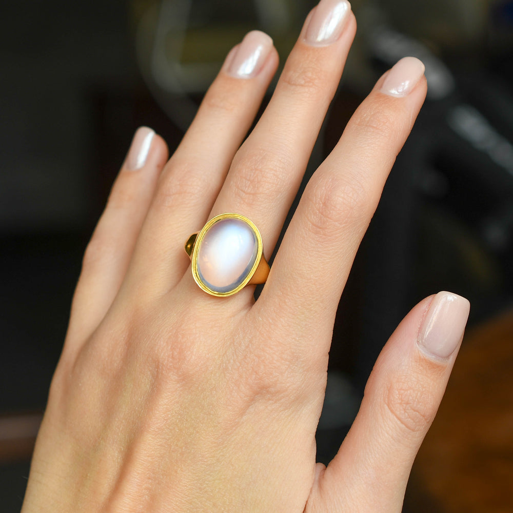 Oversized 16ct Moonstone 22k Gold Solitaire Ring