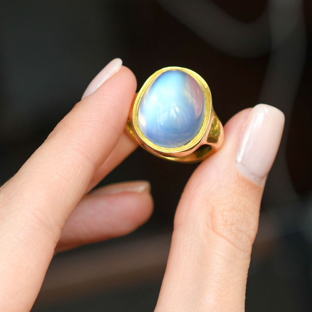 Oversized 16ct Moonstone 22k Gold Solitaire Ring