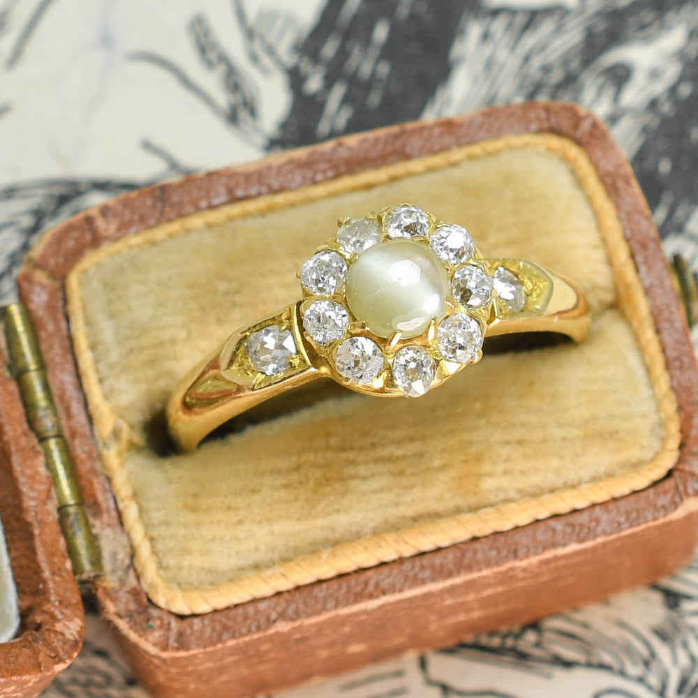 Victorian Cat’s-Eye Chrysoberyl  & Diamond Cluster Ring
