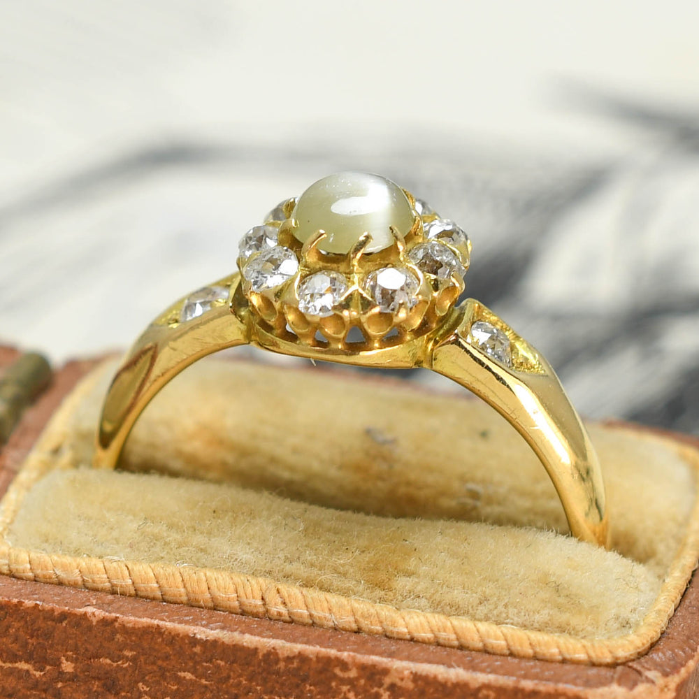 Victorian Cat’s-Eye Chrysoberyl  & Diamond Cluster Ring
