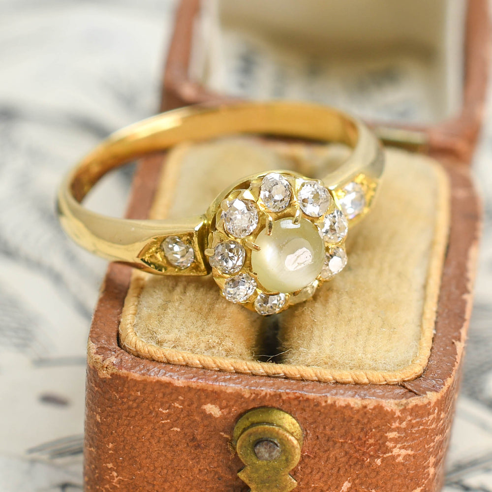 Victorian Cat’s-Eye Chrysoberyl  & Diamond Cluster Ring