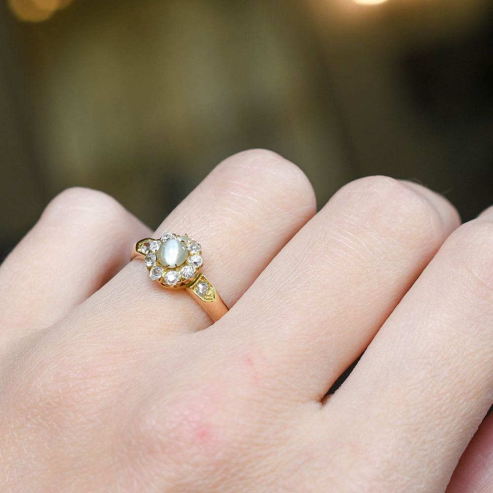 Victorian Cat’s-Eye Chrysoberyl  & Diamond Cluster Ring