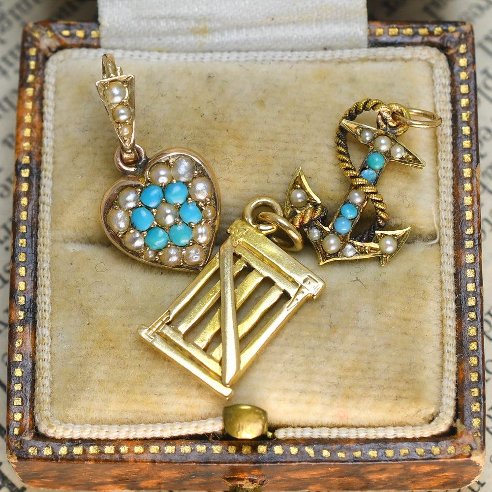 Edwardian Collection of Turquoise & Pearl Charms