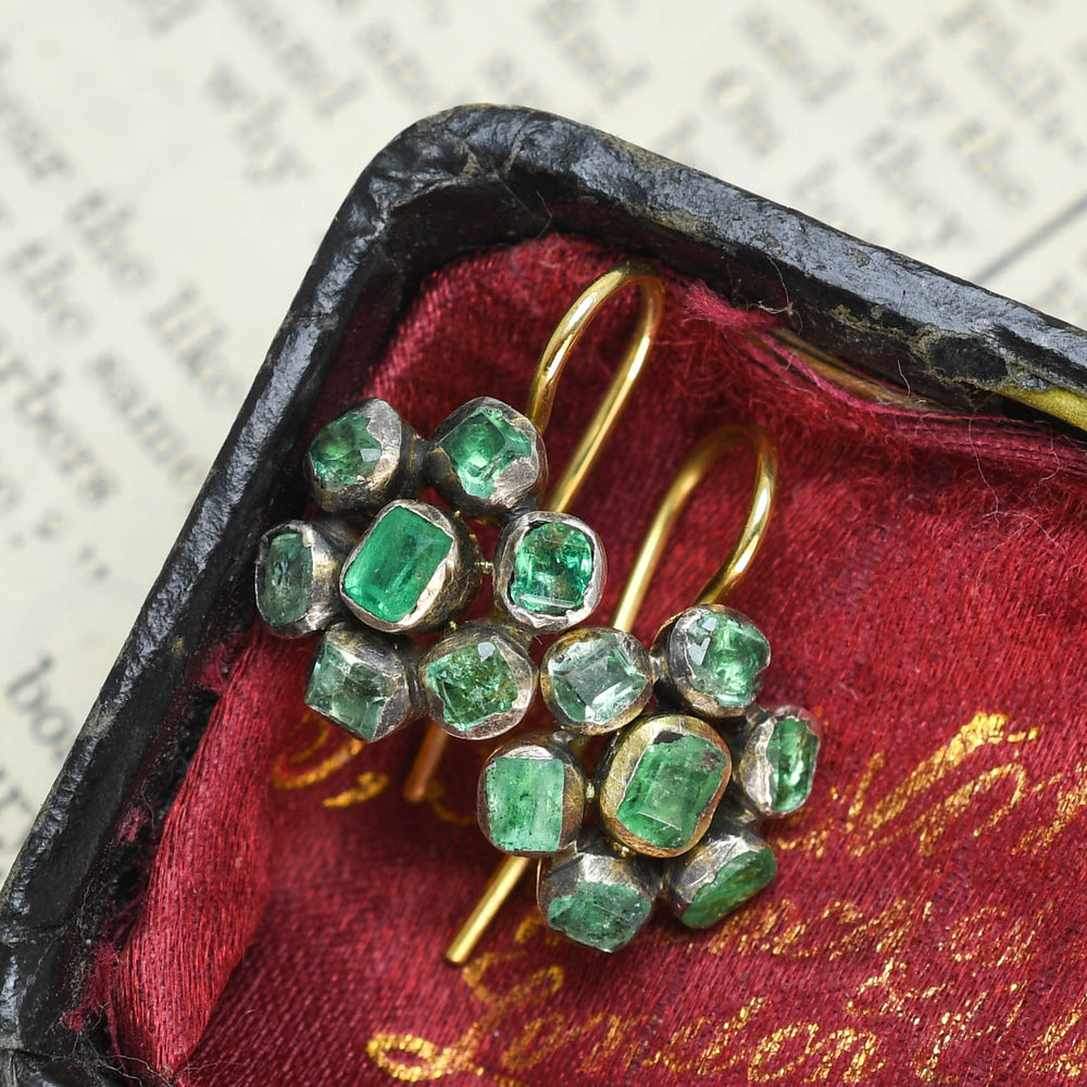 17th Century Emerald Flower Cluster Earrings