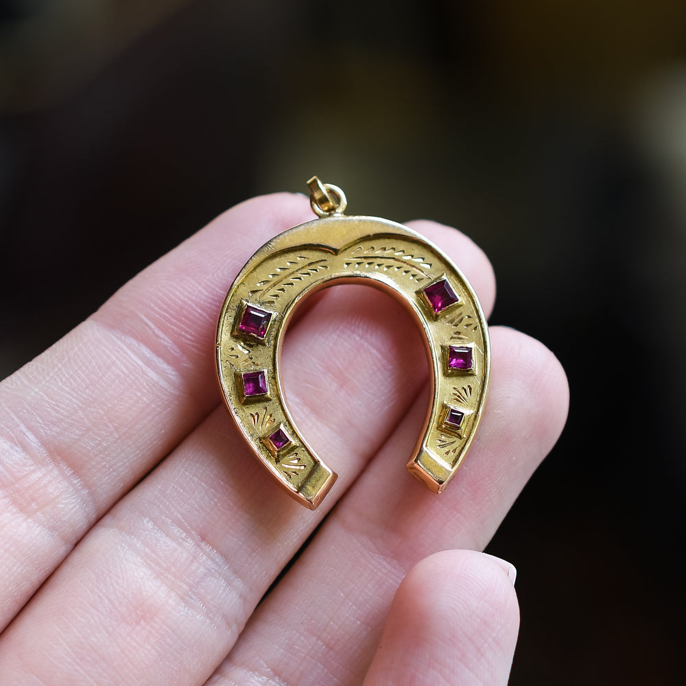 Victorian Ruby Lucky Horseshoe Pendant