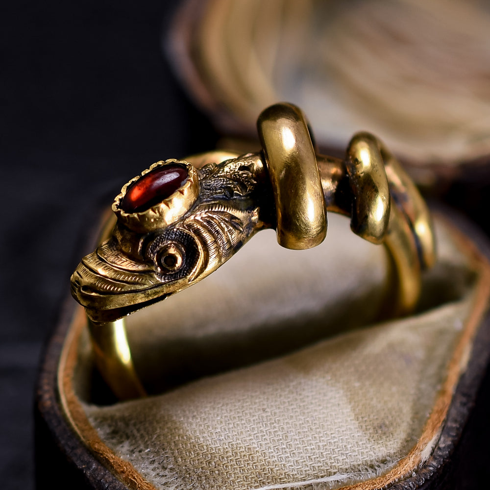 Victorian Garnet Coiled Snake Ring