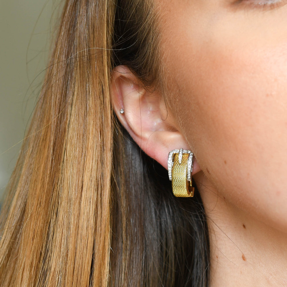 Vintage Diamond 18k Gold Buckle Earrings