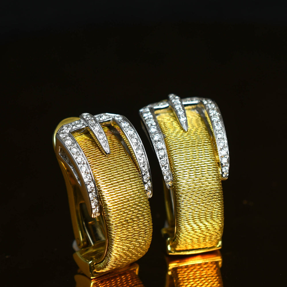 Vintage Diamond 18k Gold Buckle Earrings