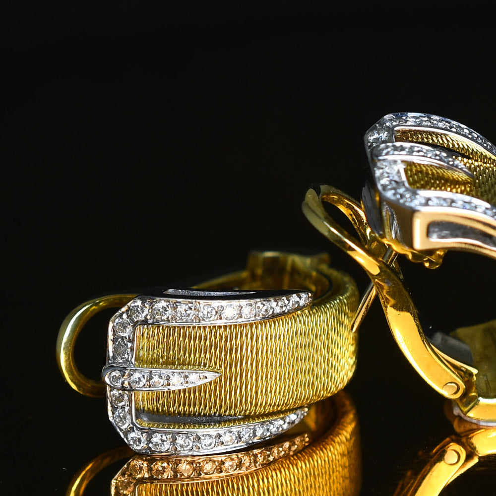 Vintage Diamond 18k Gold Buckle Earrings