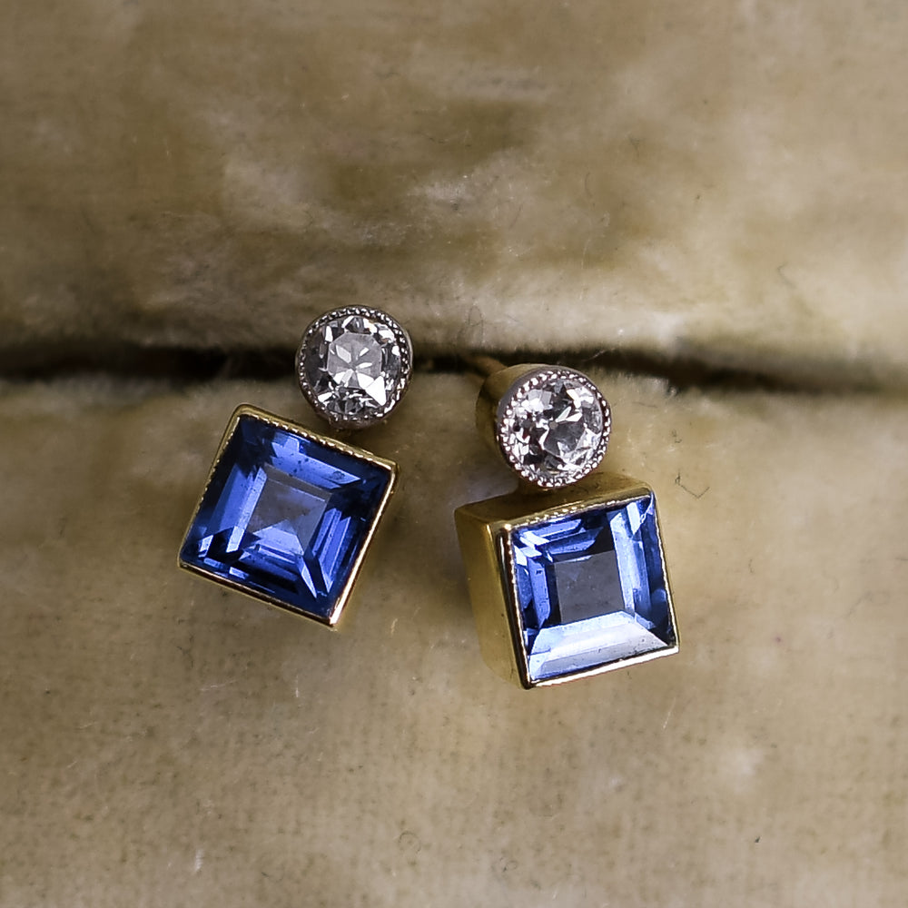 Edwardian Ceylon Sapphire & Diamond Earrings