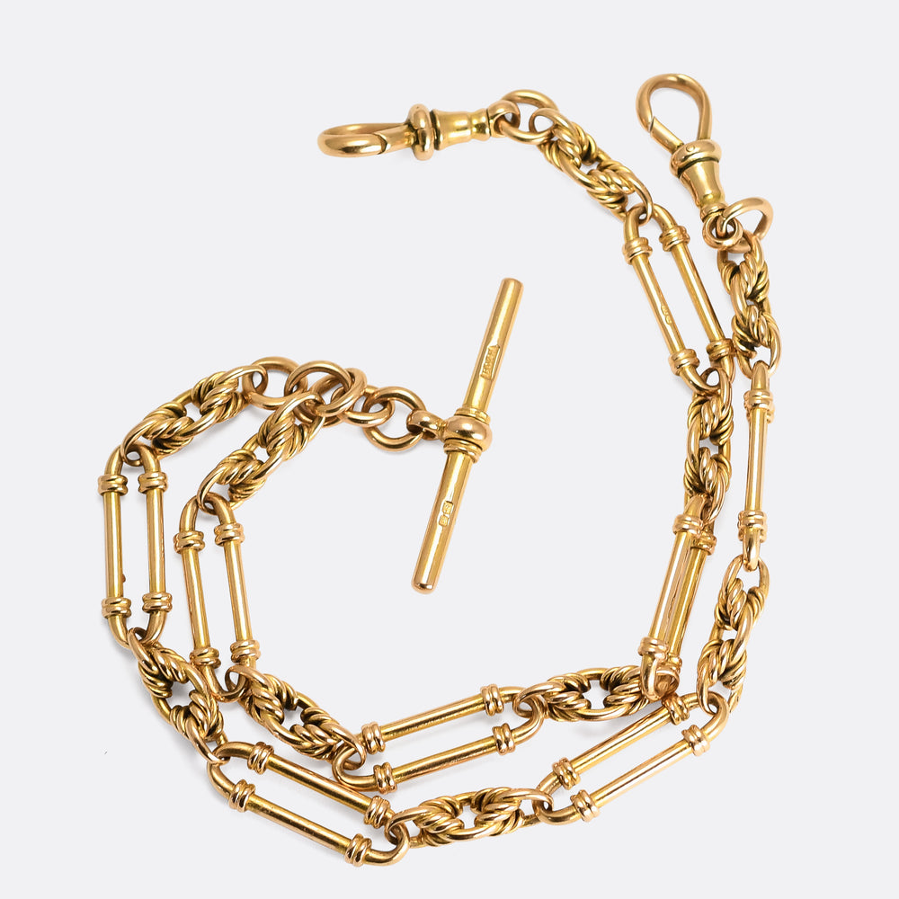 Victorian 18k Gold Fancy Link Double Albert Chain