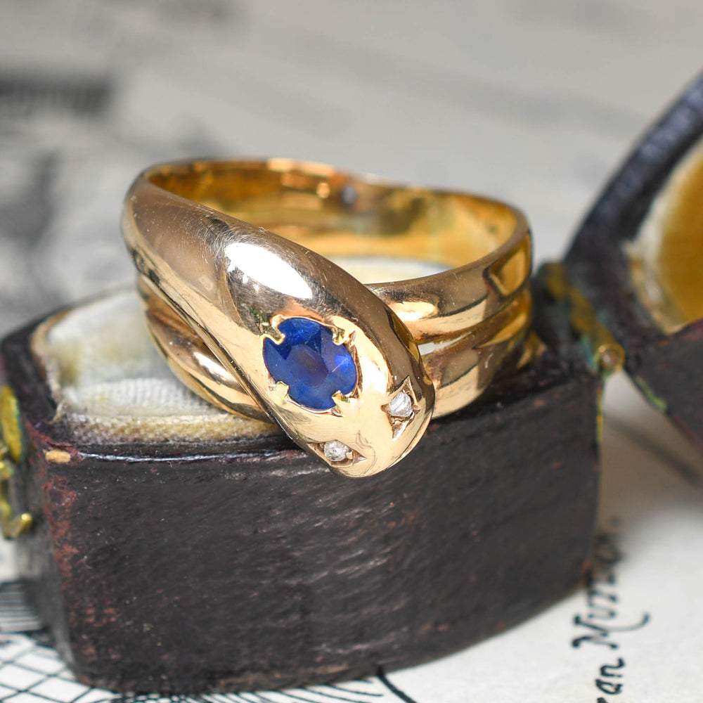 Edwardian Sapphire & Rose Cut Diamond Snake Ring
