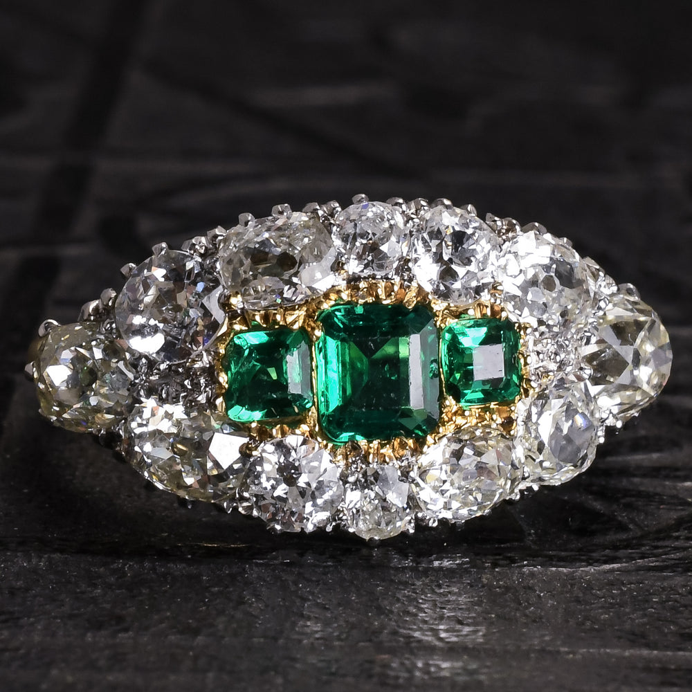 Art Deco Emerald & Diamond Marquise Cluster Ring