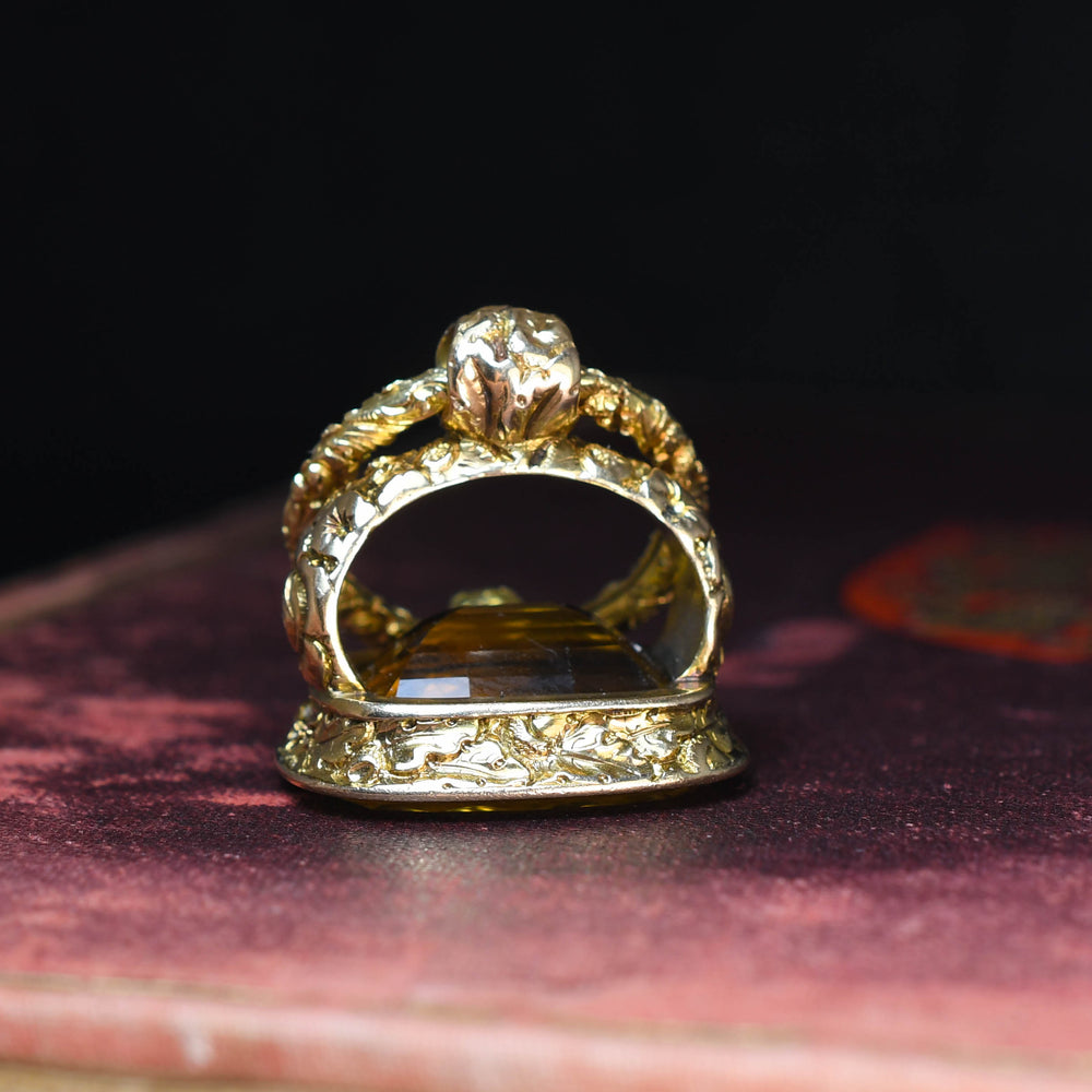 Georgian Citrine 15k Gold Seal Fob & Split Ring