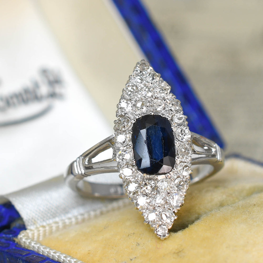 Edwardian Sapphire & Diamond Navette Cluster Ring