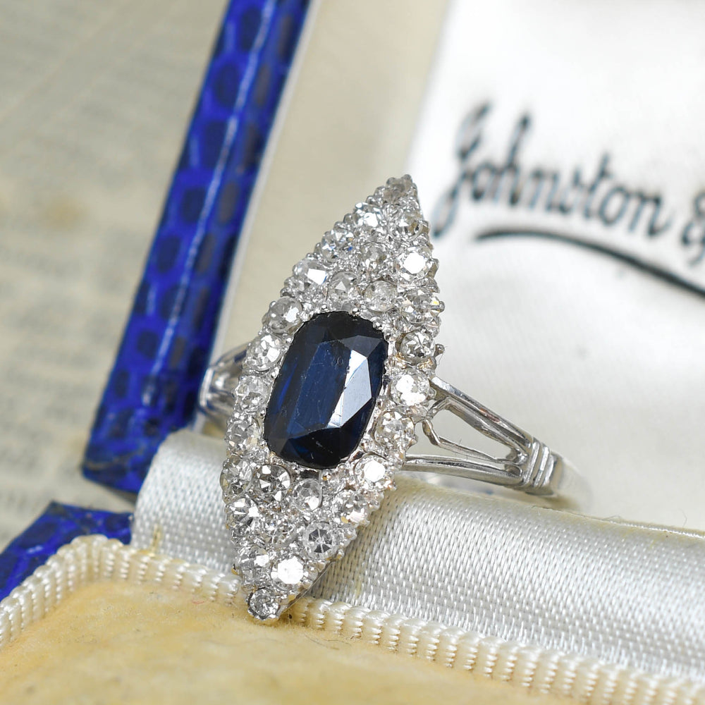 Edwardian Sapphire & Diamond Navette Cluster Ring