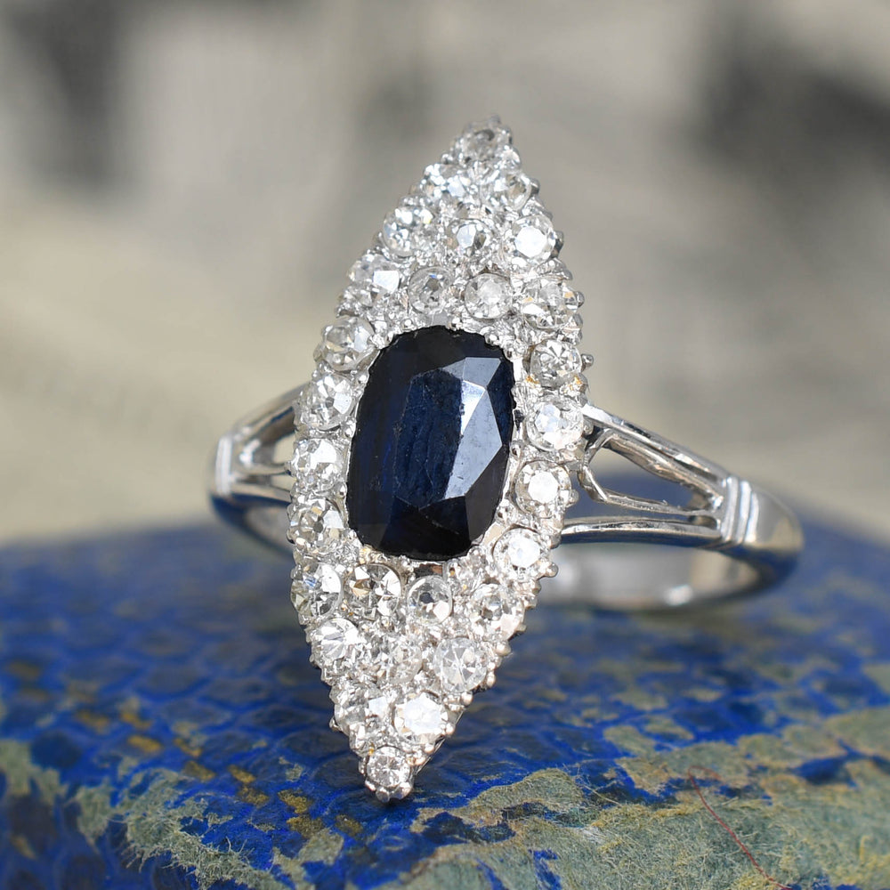 Edwardian Sapphire & Diamond Navette Cluster Ring