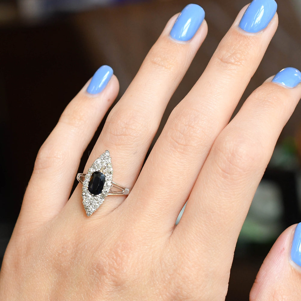 Edwardian Sapphire & Diamond Navette Cluster Ring