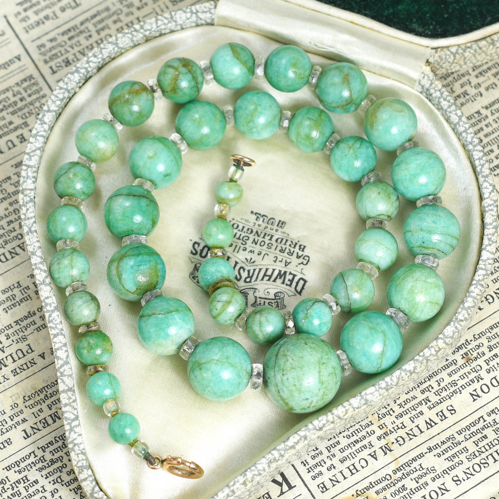 Late Victorian Malachite Bead & Rock Crystal Necklace