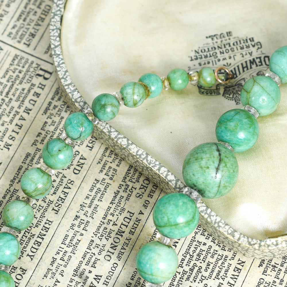 Late Victorian Malachite Bead & Rock Crystal Necklace