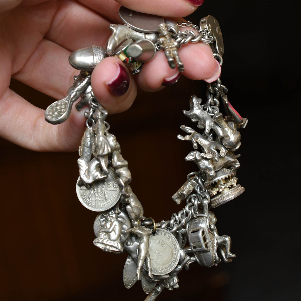 Vintage Fully Loaded Silver Charm Bracelet