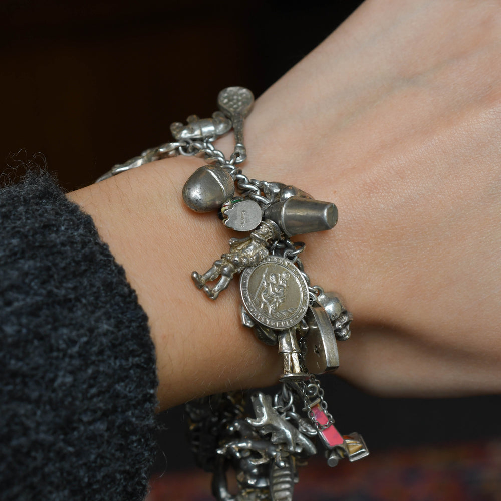 Vintage Fully Loaded Silver Charm Bracelet