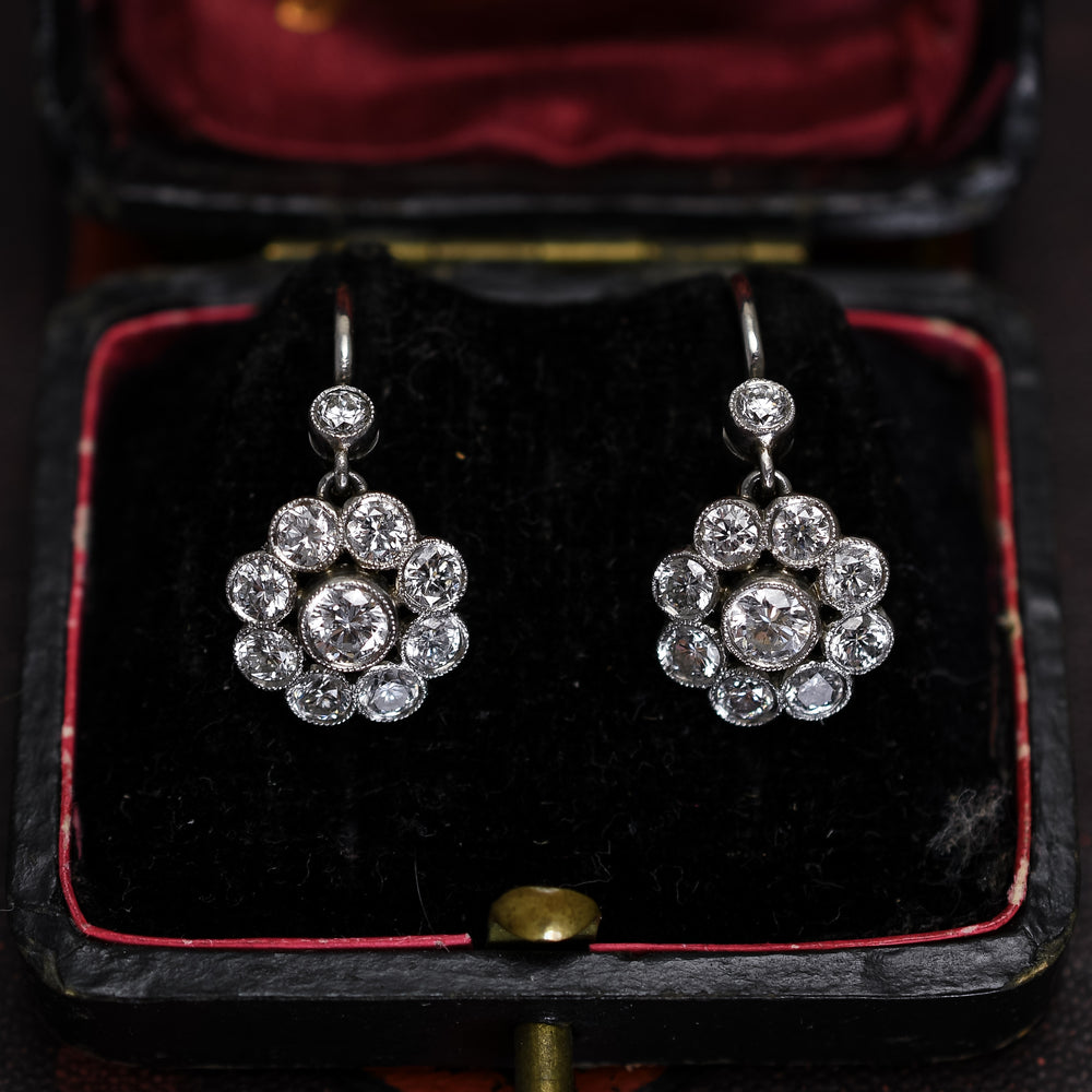 Art Deco Diamond Flower Cluster Earrings