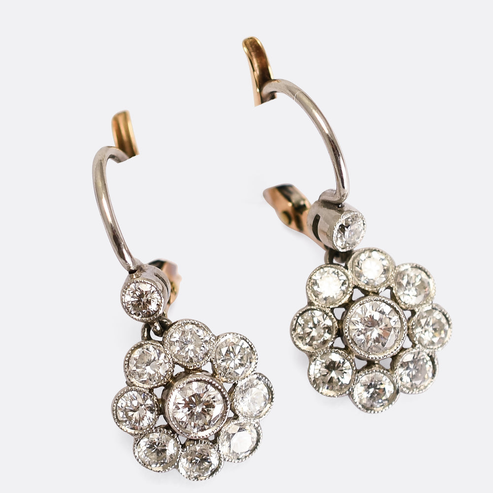 Art Deco Diamond Flower Cluster Earrings