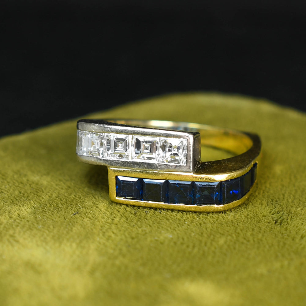 Contemporary Sapphire & Diamond Crossover Band Ring