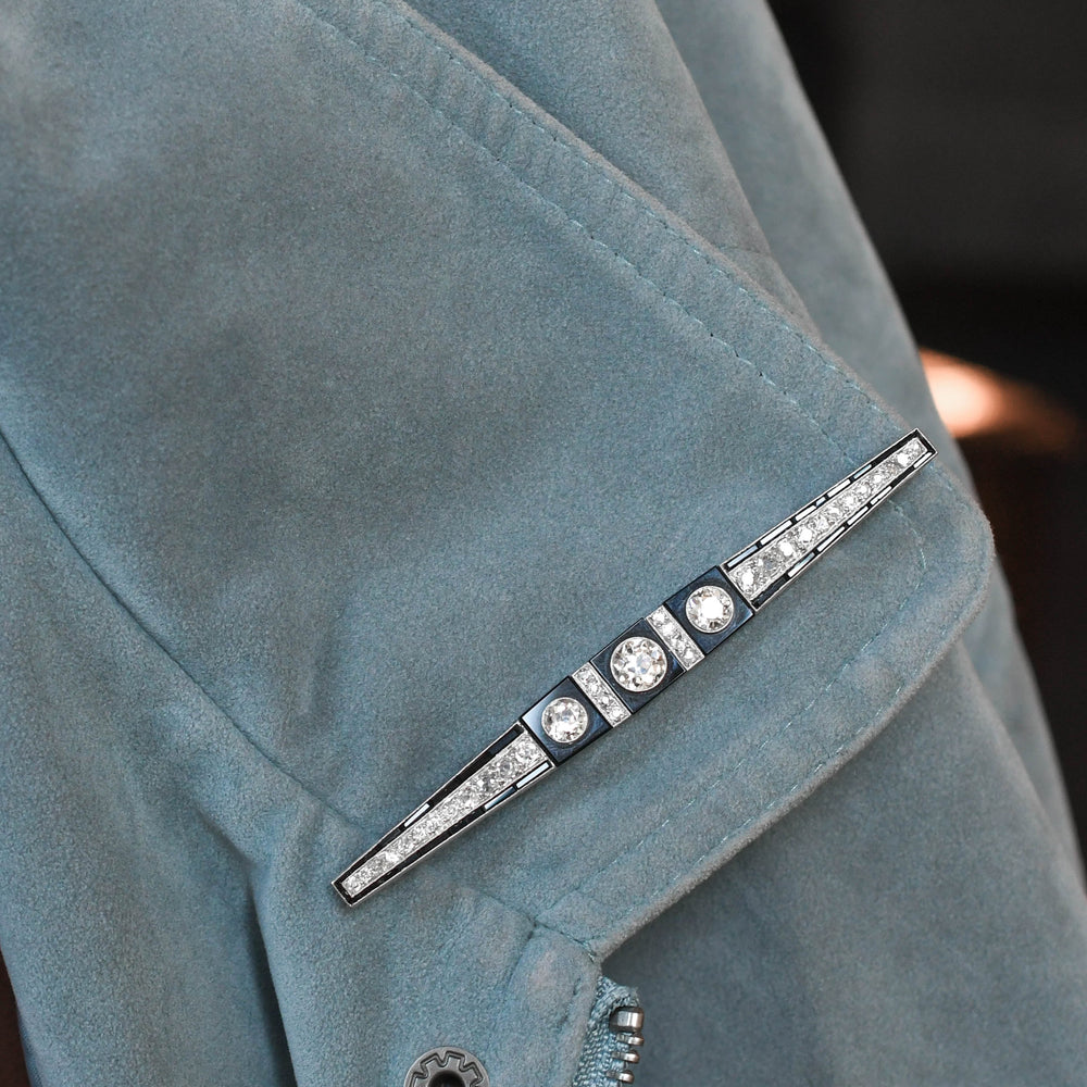 Art Deco Onyx & Diamond Platinum Bar Brooch