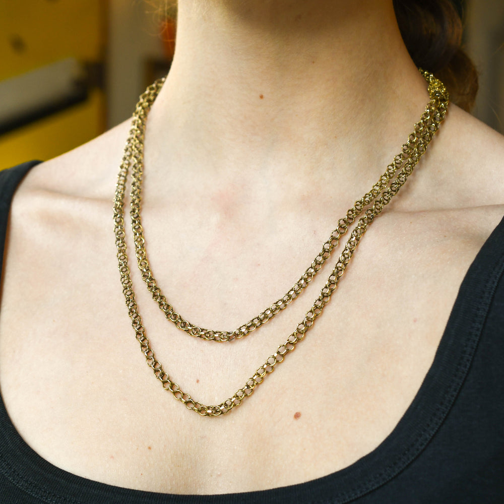 Georgian Gold Long Chain with Turquoise Clasp