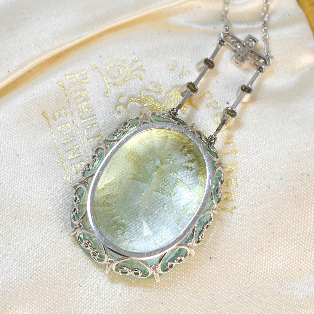 Edwardian 42.96ct Aquamarine Pendant & Diamond Chain