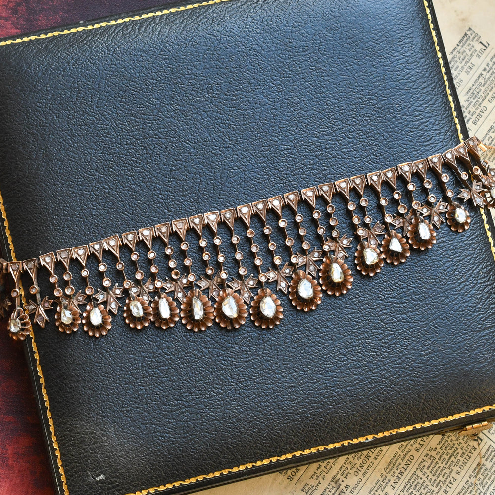 19th Century Boxed European Diamond Fringe Necklace