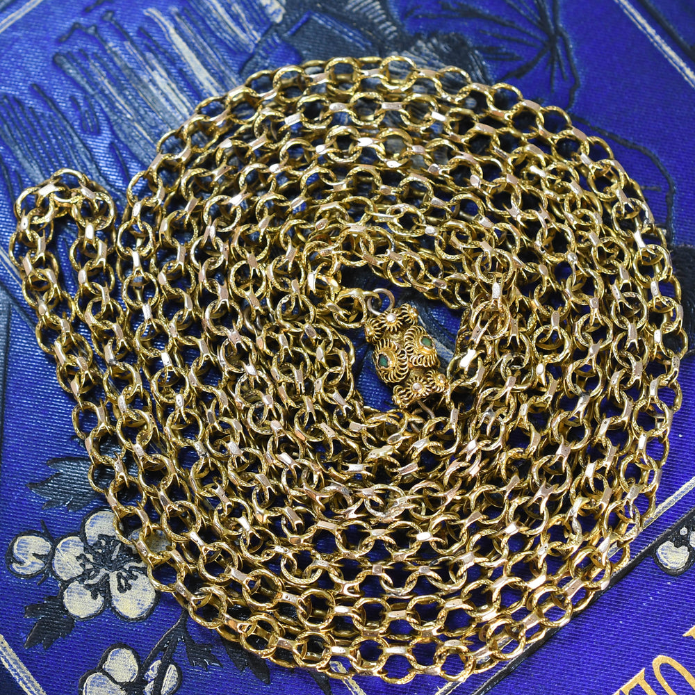 Georgian Gold Long Chain with Turquoise Clasp