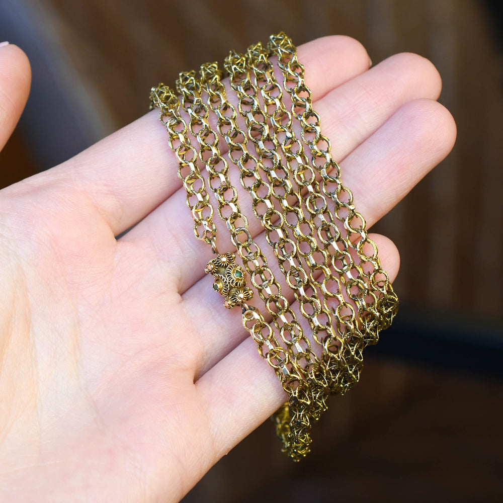 Georgian Gold Long Chain with Turquoise Clasp