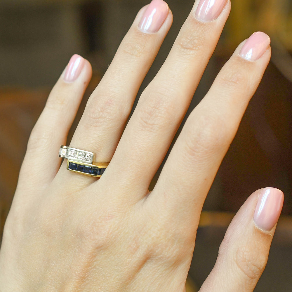 Contemporary Sapphire & Diamond Crossover Band Ring